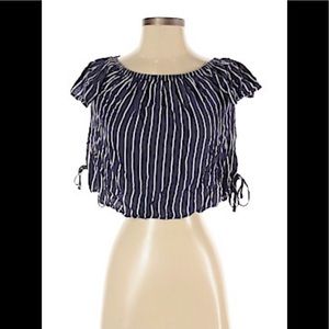 Divided by H&M Navy And White Striped Short Sleeve Crop Top